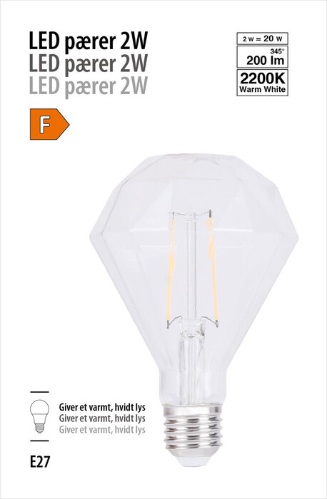 LED-filamentpære diamant 2 W E27